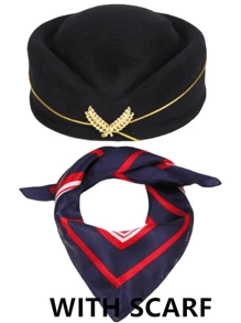 1Sets Stewardess Hat With Scarf (Some Style Without Scarf) Flight Attendant Cap Felt Pillbox Hats Air Hostess Retro Fedoras Cap Beret Hat Cosplay Costume Party Accessories For Women Lady Gift.