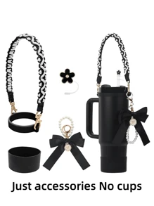 Conjunto de Acessórios da Cup (Sem Copo) Compatível com a Cup 30 Oz 40 Oz, Incluindo 1 Conjunto de Alça de Garrafa de Água, 1 Peça de Tampa de Palha de Silicone, 1 Peça de Bota de Copo de Silicone, 1 Conjunto de Acessórios de Encantos