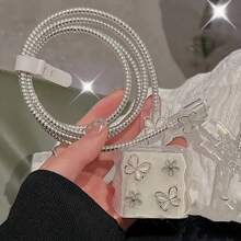 5pcs TPU Charging Cable Protector Set, With Cat Eye Rhinestone Butterfly Design And Silicone Cable Organizer - Decorative Transparent Anti-Breakage Protector Accessories (Batteries Not Included) - Silver Cat's Eye Butterfly - View 4