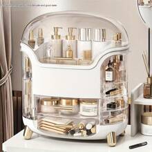 One Large Transparent Makeup Storage Box - Portable Makeup Case, Suitable For Countertops, Bathroom, And Dressing Table - Dustproof, Organizes Skincare And Makeup Products - Red - View 6