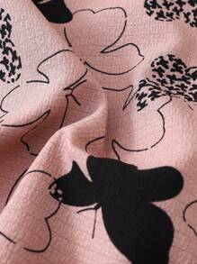 [Elegant Fields]2pcs Comfortable Butterfly Print Lapel Single-Breasted Short Sleeve Top With Pocket And Bowknot Shorts Pajama Set, Suitable For Spring/Summer Home Wear,Two Pieces Set - Pink - View 8