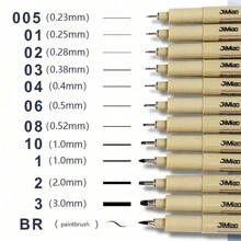 6 支/9 支/12 支轮廓笔、艺术绘图笔、建筑设计笔、素描绘图注射器笔 - 黑色 - 查看 2