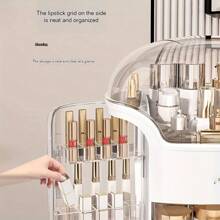 One Large Transparent Makeup Storage Box - Portable Makeup Case, Suitable For Countertops, Bathroom, And Dressing Table - Dustproof, Organizes Skincare And Makeup Products - Red - View 9