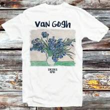 Van Gogh Irises 1890 Painting Drawing Art T Shirt Vintage Retro Cool Gift Mens Womens Unisex Cartoon Anime Top Tee B922 - White - View 1