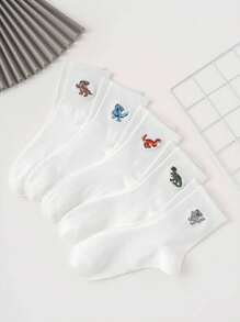5 paires de chaussettes mi-mollet pour hommes, style sport, motif de dinosaure mignon personnalisé brodé, convenant pour toute saison, taille européenne et américaine, confortable et respirant, riches couleurs, idéal pour le port quotidien, tissu premium, sans étouffement