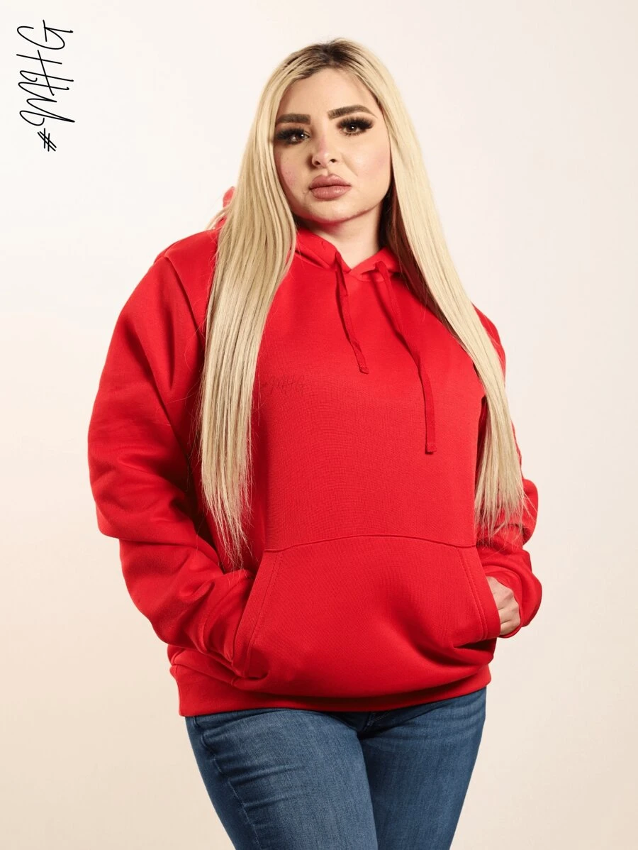 Sudadera Hoodie Para Mujer Casual y Linda De Moda Dama Juvenil Con Capucha y Cordon Central para Ajustar la Capucha y Bolsillo Delantero tipo Canguro con Hombros Caidos, Apta para todo de ocasion casual, Jardin o estar en Casa - Rojo - Ver 1