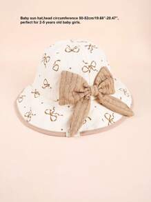 1 Pc Girls Dusty Pink Large Bow Decor Sun Hat, Princess Style UV Ion Outdoor Play Cap For Spring & Summer - Khaki - View 4