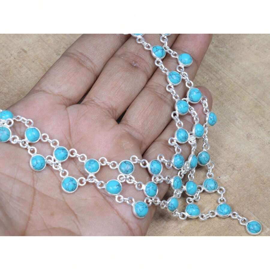 Rainbow Moonstone 925 Sterling Silver Multi Gemstone Designer Necklace ~ Queens Necklace ~ Wedding Jewelry ~ Party Wear Necklace - Turquoise - View 1