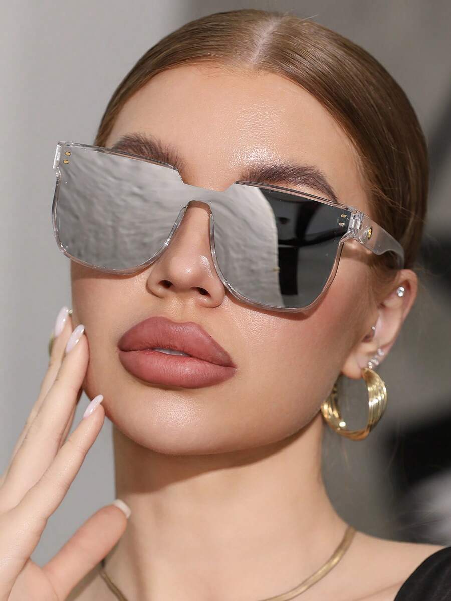 1 pieza Gafas de sol cuadradas grandes reflectantes unisex, gafas de sol de moda para playa, adecuadas para playa, al aire libre, viajes, uso diario, protección UV, elegante para conjuntos, salidas familiares, viajes, vacaciones, verano