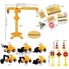 18pcs Construction Vehicle Cake Decoration Set, Including Dump Truck, Excavator, Tractor, Cake Toppers And 5 Road Signs, 6 Excavator & Truck Decor For Boy's Birthday Cake