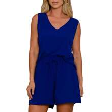 Women's Plain Tank Top And Shorts Set - Royal Blue - View 2
