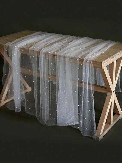 1pc Fairytale Style Pearl Sheer Table Cloth, Suitable For Home, Wedding Decor, Cake Photography Background, Dessert Table Topper, Pearl Sheer Curtain, Goddess White Style, Easter Decoration, Handmade Craft Gifts Birthday Graduation Birthday Decorations Party Decorations Bachelorette