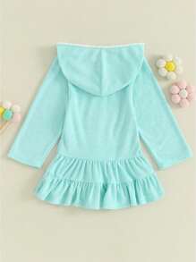 Kids Toddler Little Girl Swim Cover Up Terry Zip-Up Hooded Beach Bathing Suit Swimsuit Wraps Zipper Coverup Dress - 藍色 - 查看 3