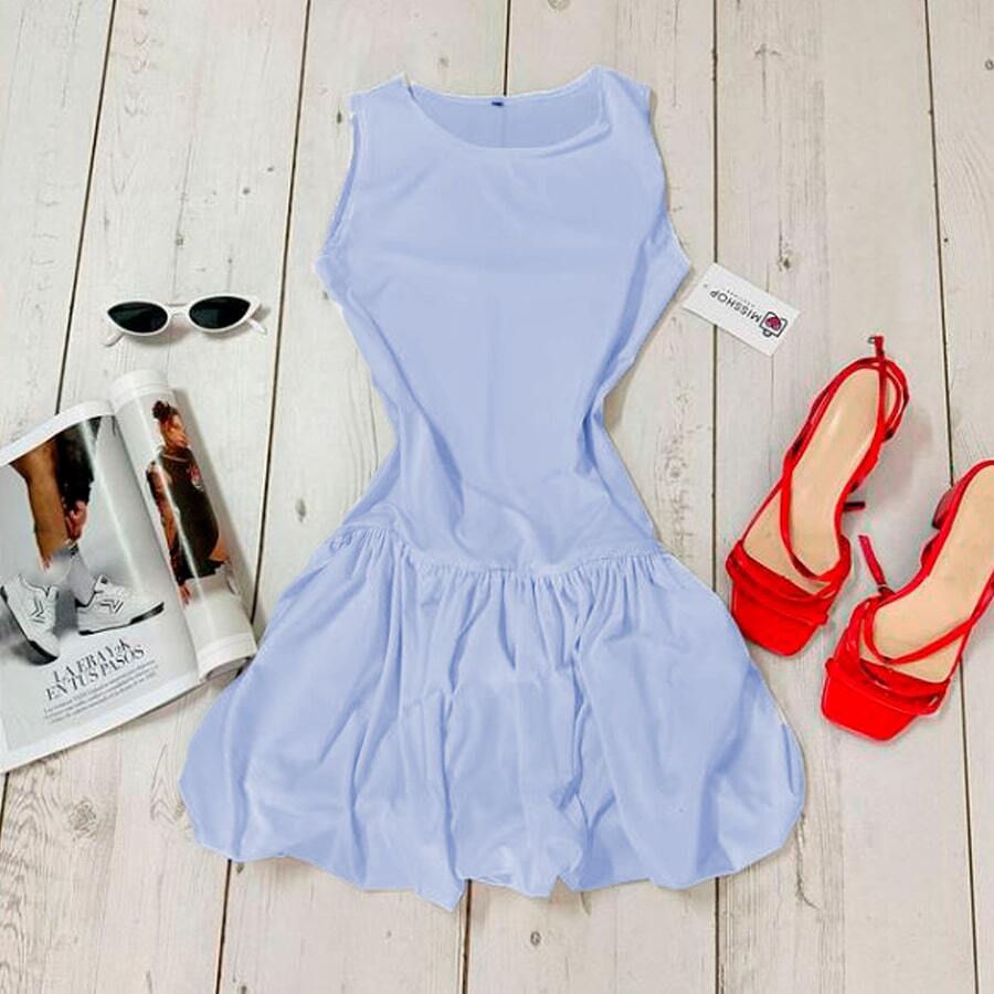 SLEEVELESS BALLOON DRESS - Dusty Blue - View 1