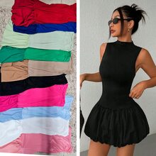 Vestido corto elegante sin mangas falda volumen femenino moderno - Agua verde azul - Ver 6