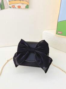 Bolso de hombro pequeño de unicolor con lazo, bolso diagonal mini con cadena, bolso de hombro pequeño de piel sintética, neceser accesorio