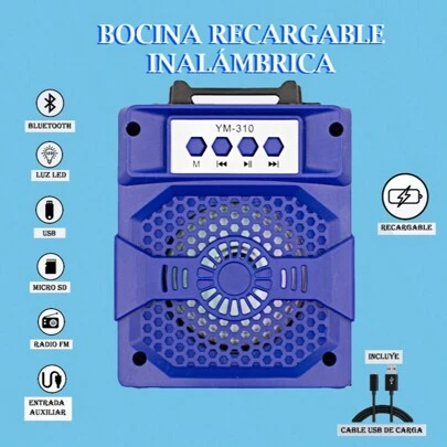 Bocina Inalambrica Portatil Con Radio FM Altavoz Con Puertos USB Y SD