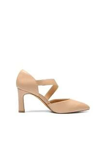 Women 3 Inch High Heels Pumps Closed Pointed Toe Fashion Classic Comfortable Party Wedding Dancing Heeled Shoes With Elastic Asymmetric Instep Strap - Apricot - View 6