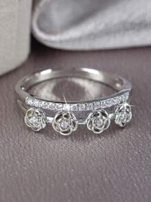 1 件时尚镂空心形玫瑰微镶嵌闪亮锆石圆形戒指，适合女性日常佩戴，百搭且年轻，是情人节、婚礼、约会纪念日、妈妈、母亲、母亲节、礼物表达爱意的礼物 - 花形 - 查看 15