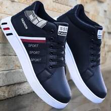 Men ZHENYUEZU Skate Shoes - Versatile Casual Sneakers, Mid-Top, Lace-Up, White With Red/Blue Stripe Details, Durable PU Upper And EVA Insole, Round Toe Design, Suitable For Casual Wear, Skate Shoes - màu đen - Xem 1