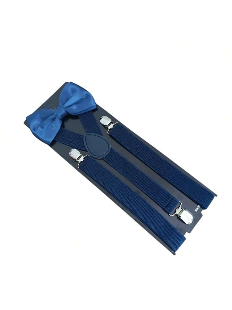suspensórios casamento conjunto ajustável de gravata borboleta e suspensórios - Azul Marinho - Visão 1