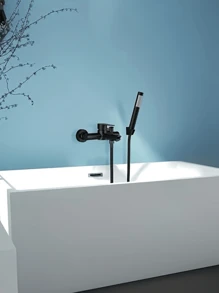 1 件黑色拉丝不锈钢壁挂式冷热淋浴水龙头，适用于浴室、浴缸和卫生间 - 三重连接阀，采用时尚的现代设计，隐藏式安装，表面处理 - 彩色 - 查看 7