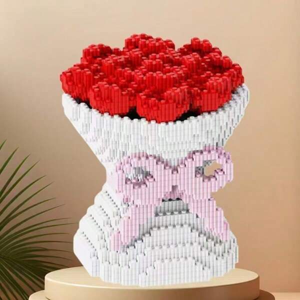 1 Set Rose Blumen Bouquet Bauklötze Spielzeug, kleine Teilchen Konstruktionsblöcke, 3D Spielzeug, Valentinstag Geschenk für Freunde und Familie, Rose Blumen Geschenk, Bauklötze Spielzeug für Erwachsene und Jugendliche