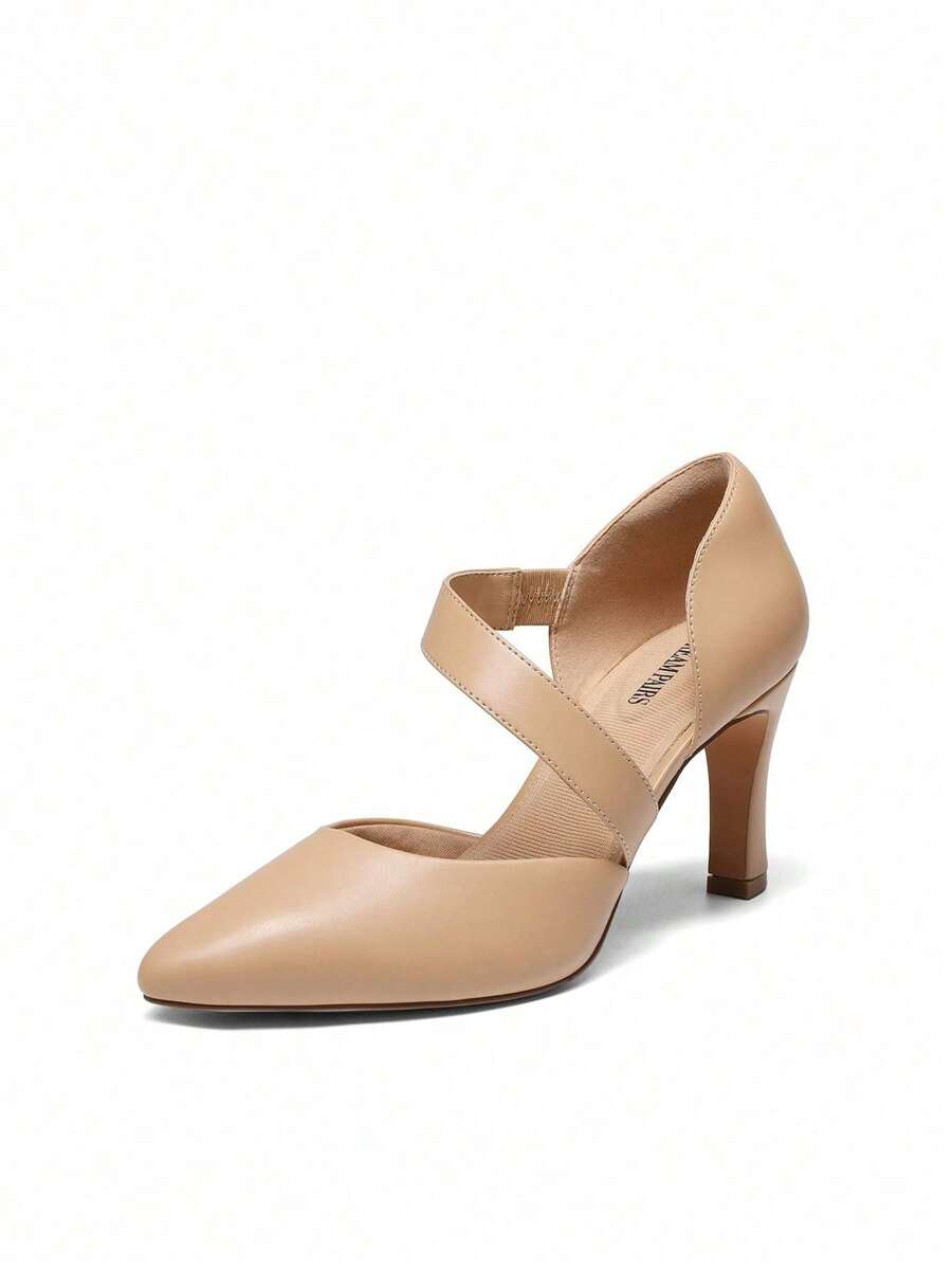 Women 3 Inch High Heels Pumps Closed Pointed Toe Fashion Classic Comfortable Party Wedding Dancing Heeled Shoes With Elastic Asymmetric Instep Strap