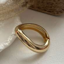 1 件装不对称弧形光滑手镯，百搭合金女士手镯，适合日常佩戴、派对、礼品 - 金色 - 查看 14