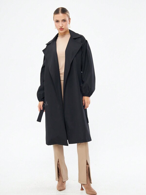 OYGA Waterafstotende ongevoerde trenchcoat met tailleband en geplooide mouwen