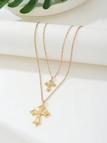 1 件欧美夸张水钻镶嵌双层吊坠项链，适合节日礼物、派对和日常佩戴 - 彩色 - 查看 2