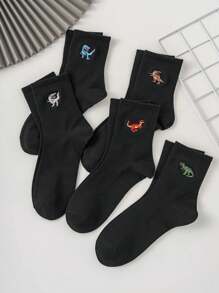 5 paires de chaussettes mi-mollet pour hommes, style sport, motif de dinosaure mignon personnalisé brodé, convenant pour toute saison, taille européenne et américaine, confortable et respirant, riches couleurs, idéal pour le port quotidien, tissu premium, sans étouffement
