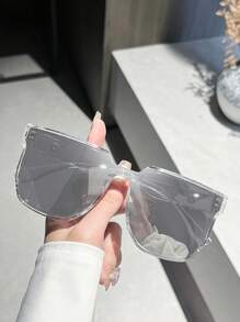 1 pieza Gafas de sol cuadradas grandes reflectantes unisex, gafas de sol de moda para playa, adecuadas para playa, al aire libre, viajes, uso diario, protección UV, elegante para conjuntos, salidas familiares, viajes, vacaciones, verano