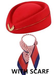 1Sets Stewardess Hat With Scarf (Some Style Without Scarf) Flight Attendant Cap Felt Pillbox Hats Air Hostess Retro Fedoras Cap Beret Hat Cosplay Costume Party Accessories For Women Lady Gift.