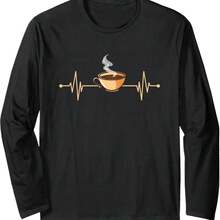 Drinking Coffee Heartbeat Cute Coffee Lover Long Sleeve T-Shirt - Black - View 1