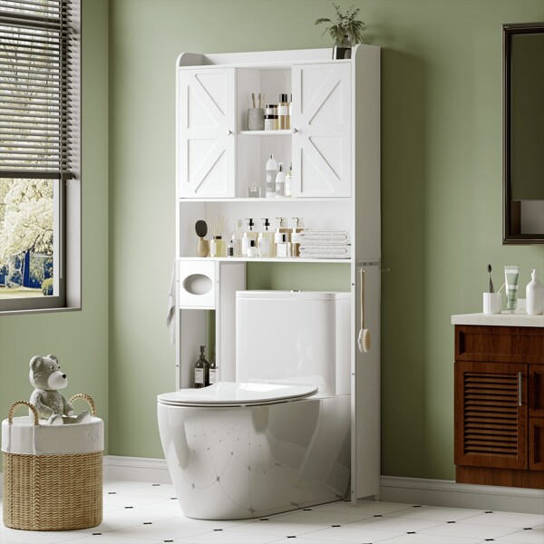 Belife Over The Toilet Storage Cabinet, Bathroom Organizers & Shelves Above Toilet With 2 Doors & Roll Holder, Freestanding Space-Saving Toilet Rack For Bathroom, Restroom, Laundry