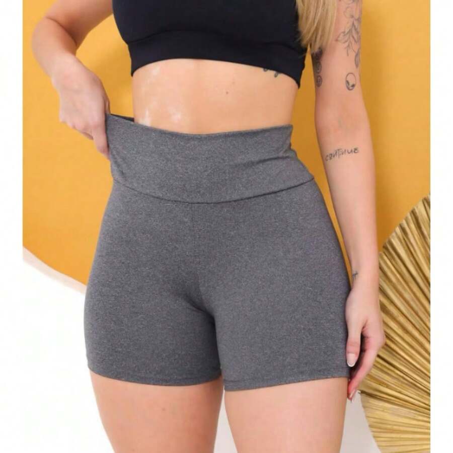 WOMEN'S LEGGING SHORTS IN SUPLEX BLACK GRAY, HIGH WAIST, NON-TRANSPARENT, CYCLIST, FITNESS, GYM, CROSSFIT, S M L XL - Xám - Xem 1