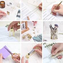 Superlele Rose Gold / Gold Office Supplies And Accessories Set, Acrylic Stapler Set For Back To School Season, Staple Remover, Phone Holder, Pen Holder, Scissor, Ruler, Transparent Tape, Back To School Dormitory Storage