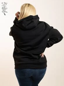 Solid Drop Shoulder Casual Hoodie - Black - View 4