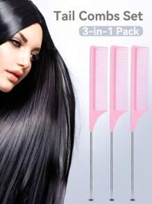 鼠尾，梳子钢针鼠尾碳纤维耐热梳理梳配不锈钢针尾，鼠尾提拉梳，适用于美发沙龙或家庭用品的造型梳 - 彩色 - 查看 6