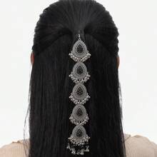 1pc Fashion Water Drop Shaped Multi-Layer Tassel Headchain, Stylish For Festivals, Parties, Weddings - Oxidized Silver - View 12