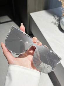 1 pieza Gafas de sol cuadradas grandes reflectantes unisex, gafas de sol de moda para playa, adecuadas para playa, al aire libre, viajes, uso diario, protección UV, elegante para conjuntos, salidas familiares, viajes, vacaciones, verano