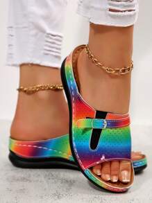 Women's Summer Flat Slip-On Beach Sandals, Outdoor Matching Casual Slippers, Plus Size Flat Sandals
