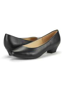 Women Pumps Mid Block Heels Round Toe Low Court Office Ladies Work Party Wedding Modern Classic Heeled Shoes - Black - View 6