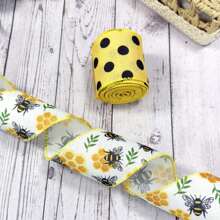 1 pièce/2 pièces Rubans de ressort à abeilles avec fil pour couronnes, arcs, emballage de cadeaux. Ruban à bourdons pour l'emballage de cadeaux, la décoration de fête d'anniversaire, les artisanat DIY. Ruban en toile de jute à pois jaune de 2,5 pouces avec bord fileté