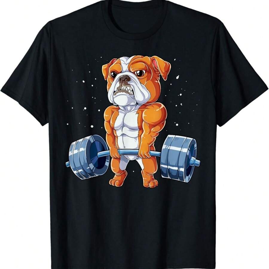 English Bulldog Weightlifting Funny Deadlift Men Fitness Gym Gift Unisex T-Shirt - 黑色 - 查看 1