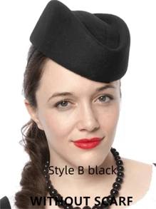 1Sets Stewardess Hat With Scarf (Some Style Without Scarf) Flight Attendant Cap Felt Pillbox Hats Air Hostess Retro Fedoras Cap Beret Hat Cosplay Costume Party Accessories For Women Lady Gift.