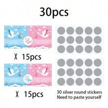 1 Set - 30/60pcs Gender Reveal Scratch Cards, Blue & Pink Crane Design, Gender Reveal Party Game Cards, Tabletop Activity - Multicolor - View 12