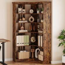 Farmhouse Bookshelf Corner Bookcase 72.8" Large Bookcase Wood Bookshelf Tall L Shaped Bookshelf 5 Tier Corner Shelf Display Rack Etagere Shelf Storage For Office Bedroom - 棕色 - 查看 1