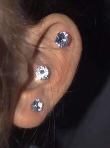 3 件时尚简约磁性耳钉，耳垂磁铁耳环适合女性在任何场合佩戴 - 銀色 - 查看 4